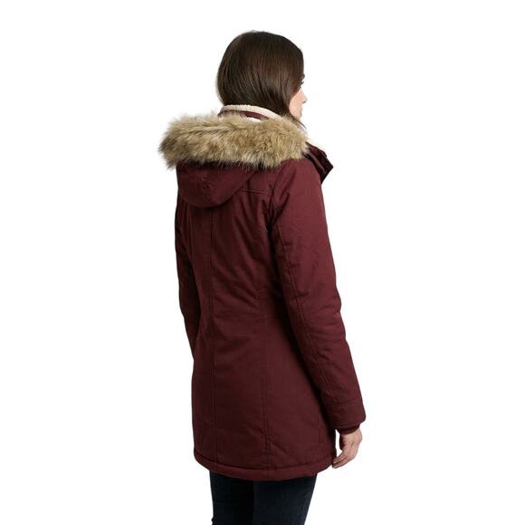 Hollister Thermore Faux Fur Hooded Parka XS Burgundy All-Weather 3/4 Coat - Picture 3 of 13